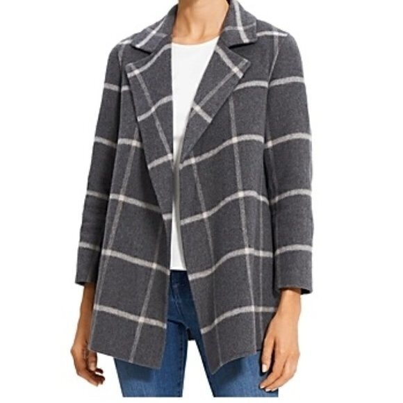 Theory Clairene Grey Wool Cashmere Coat Xs | Designer Winter Jacket Outerwear